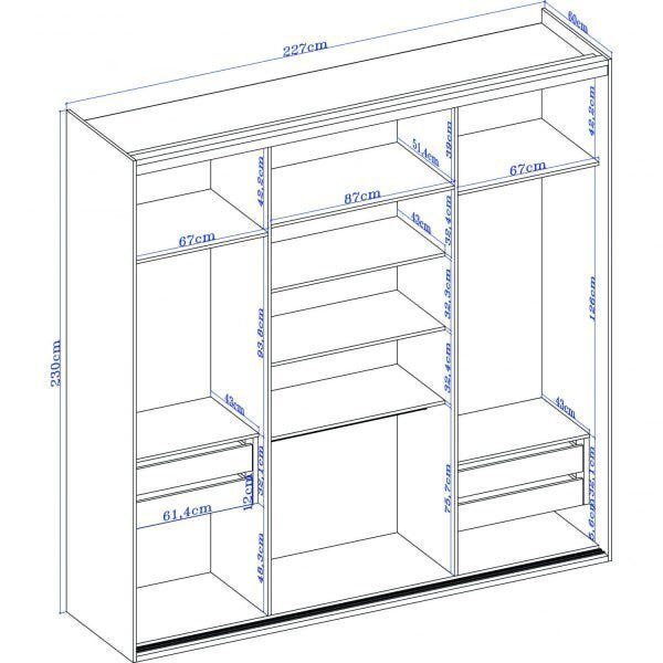 Guarda-Roupa Casal com Espelho 3 Portas de Correr 227cm Eleganza