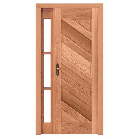 Kit Porta de Madeira Maciça PE26 Vidro Lateral de Cedro Arana Esel 213AX130L Lado Direito