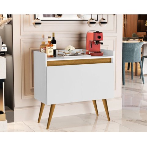 Aparador Buffet Retro Pés Palito Cantinho do Café Sala de Estar Balcão Cozinha 2 Portas Branco Mel