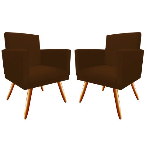 Kit 2 Poltronas Decorativa Bia Suede Marrom Pés Madeira Mz Decor