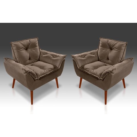 Kit 02 Poltronas Opala Suede Marrom- Rv Decora
