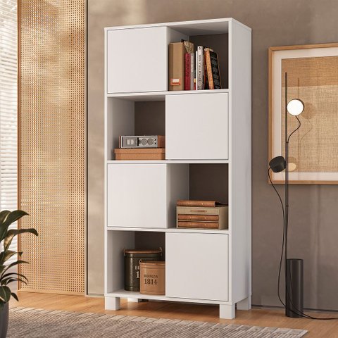 Armário para Escritório e Home Office com 8 Nichos 4 Portas Wally Branco Artany