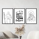Ver imagem 1 de Kit 3 Quadros Jesus Minimalista - Meu Pastor 33x24cm - com Vidro:moldura Preta