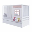 Ver imagem 2 de Cama Casinha Reta com 02 Gavetas e Cortina Madeira Maciça Branco/ Rosa Housin