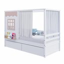 Ver imagem 5 de Cama Casinha Reta com 02 Gavetas e Cortina Madeira Maciça Branco/ Rosa Housin