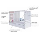 Ver imagem 3 de Cama Casinha Reta com 02 Gavetas e Cortina Madeira Maciça Branco/ Rosa Housin