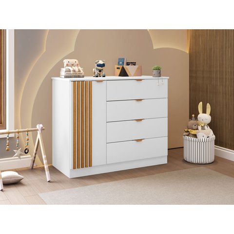 Cômoda Infantil Ripado1 Porta 4 Gavetas Ayla: Branco