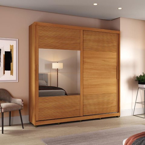 Guarda Roupa Casal com Espelho 237cm 2 Portas 100% Mdf Cor:nature