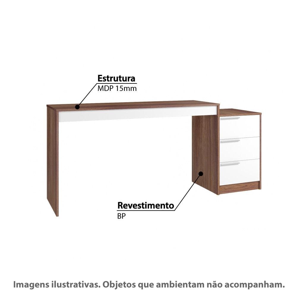 Mesa de Escritório com 3 Gavetas - Castanho/Branco - 2