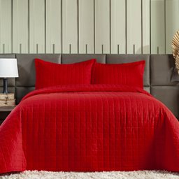 Kit Colcha Cobre Leito Casal Padrão 3 Peças Cama 300 Fios Porta Travesseiro Várias Cores Vermelho - 1