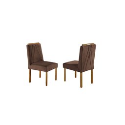 Conjunto Sala de Jantar Madrid 6 Lugares Mesa e Cadeiras Madeira Maciça Veludo Marrom - 3