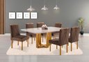 Ver imagem 1 de Conjunto Sala de Jantar Madrid 6 Lugares Mesa e Cadeiras Madeira Maciça Veludo Marrom
