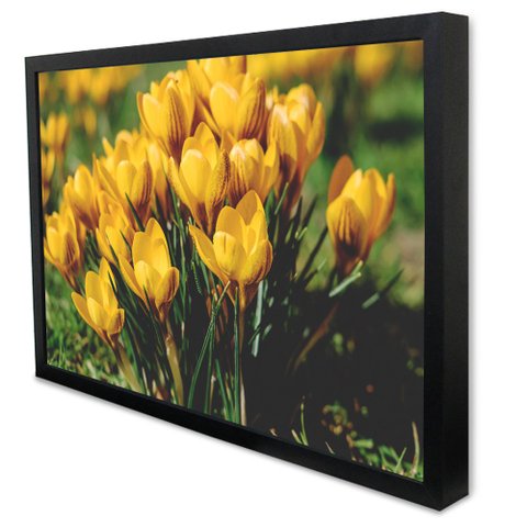 Quadro Decorativo Caixa Alta com Vidro Floral Flores Amarela TaColado Moldura Preta 120 x 80cm