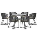 Ver imagem 1 de Mesa com 6 Cadeiras de Jantar Roma 120cm e Noronha em Alumínio Preto Corda Náutica Estofado 7 Trama