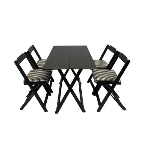 Mesa Dobrável com 4 Cadeiras Estofadas 120x70 Xadrez
