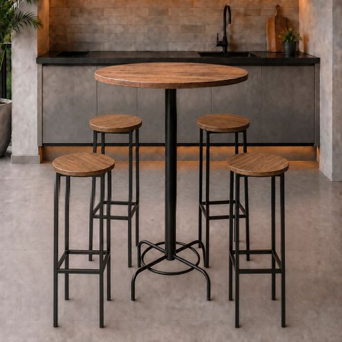 Conjunto Mesa Bistrô Alabama com 4 Banquetas Alta Kassel Cor Louro Freijó - Kmj