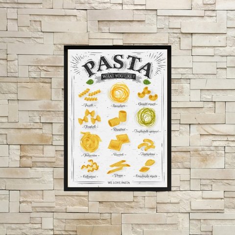 Quadro Decorativo Tipos De Pasta 33x24cm:Madeira preta