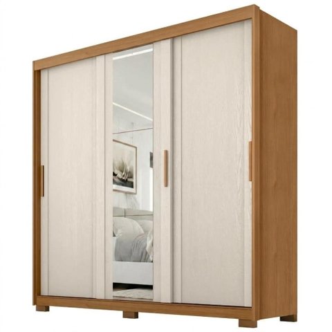 Guarda Roupa Casal 3 Portas de Correr com Espelho Confo 190 cm Cinamomo Areia Zanz