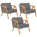 Ver imagem 1 de Kit 3 Poltronas Decorativa para Sala Estar Pietra Estrutura de Madeira L02 Suede Cinza - Lyam