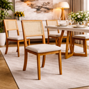 Ver imagem 1 de Conjunto 2 Cadeiras de Jantar Estofadas Linho Bege com Palha Sextavada Madeira Maciça