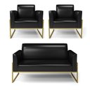 Ver imagem 1 de Sofá Namoradeira com 2 Poltronas Base Industrial Alta Dourado Marisa Corano Preto D03 - D’Rossi