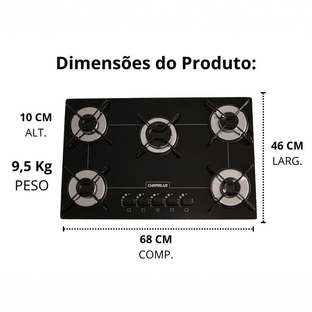 Cooktop 5 Bocas Ultra Chama Bivolt Preto Arame | Chamalux - 2