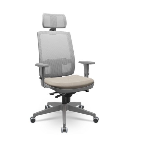 Cadeira Presidente Brizza Grafite Plaxmetal Base Nylon Cinza Tela Cinza Slider Fendi T87 Braços 3d