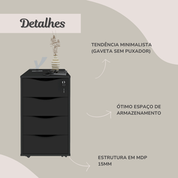 Gaveteiro 4 Gavetas com Chave Bit Home Office - 19