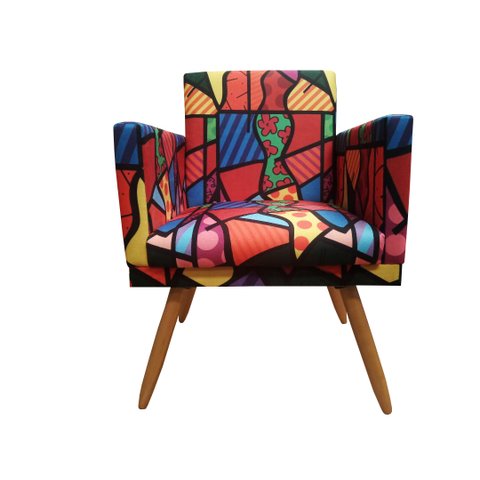 Poltrona Decorativa Bia Suede Romero Brito Pés Madeira Ms Decor