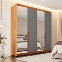 Ver imagem 1 de Roupeiro Solteiro Porto 4 Portas com Espelho 161x214cm Freijó/Cinza 240847