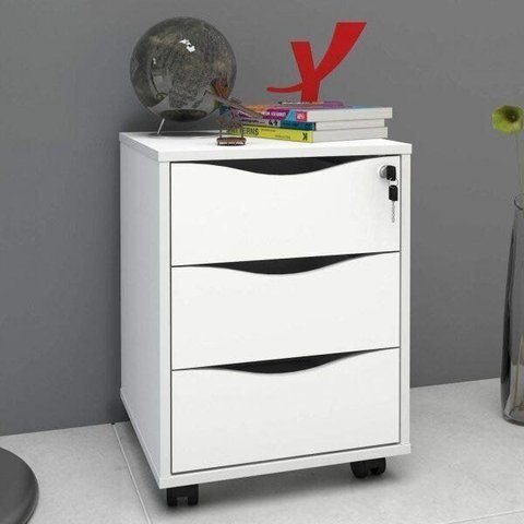 Gaveteiro 3 Gavetas com Chave Face Home Office Branco Artany