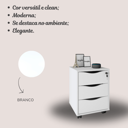 Gaveteiro 3 Gavetas com Chave Face Home Office - 20