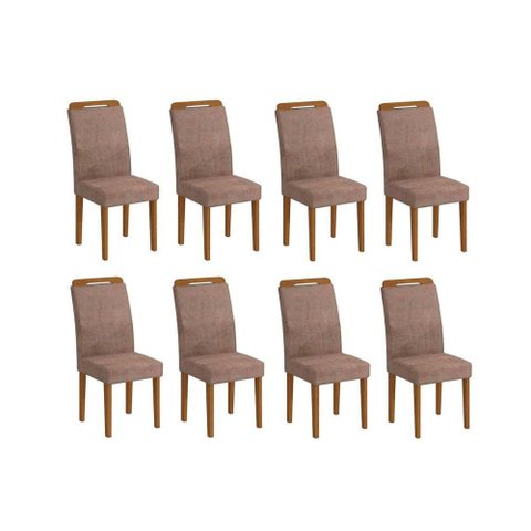 Conjunto: Mesa Sala Jantar Athenas Kit 8 Un Capuccino/Animale Chocolate - Rufato