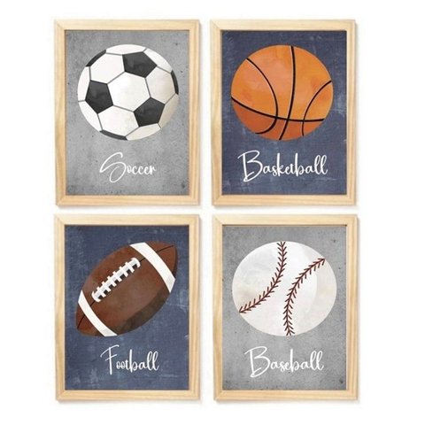 Kit Quadro Infantil Esporte Bolas Decorativo Quarto Criança Bebê Enxoval