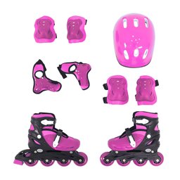 Kit Patins Inline Radical com Luva, Capacete, Joelheira e Cotoveleira Rosa P (29-32) Bel - 1