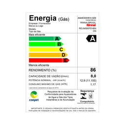 AQUECEDOR RINNAI REU M080 FEHBN7 8 LT GN - 8