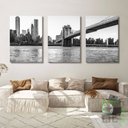 Ver imagem 2 de Quadro 3 Telas Em Tecido Canvas Foto NY Ponte Brooklyn P&B