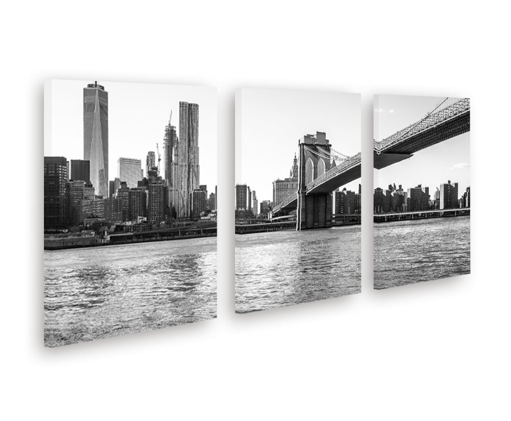Quadro 3 Telas Em Tecido Canvas Foto NY Ponte Brooklyn P&B - 1
