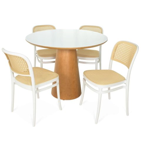 Conjunto Mesa de Jantar Redonda Quiara 100cm Branco com 4 Cadeiras Roma - Branco