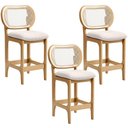 Ver imagem 1 de Kit 3 Banquetas Baixa Bar Cozinha Sala de Jantar Betta L02 Mel Tela Linho Cru - Lyam Decor