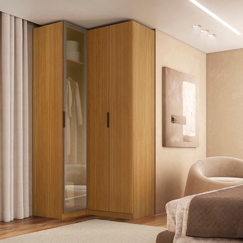 Guarda Roupa de Canto 3 Portas 1 Reflecta Altezza Clean Belmax:freijó