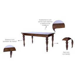 Mesa de Jantar Wood com Gaveta e Pés Torneados Madeira Maciça 160cm de Comprimento X 90cm de Largura - 5