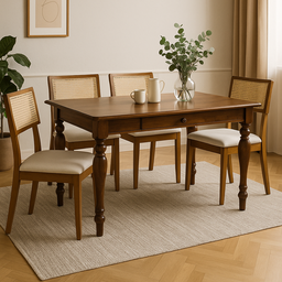 Mesa de Jantar Wood com Gaveta e Pés Torneados Madeira Maciça 160cm de Comprimento X 90cm de Largura - 1