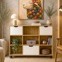 Ver imagem 1 de Nicho Organizador Otto 9 Prateleiras 3 Gavetas MDF Freijó e Off White