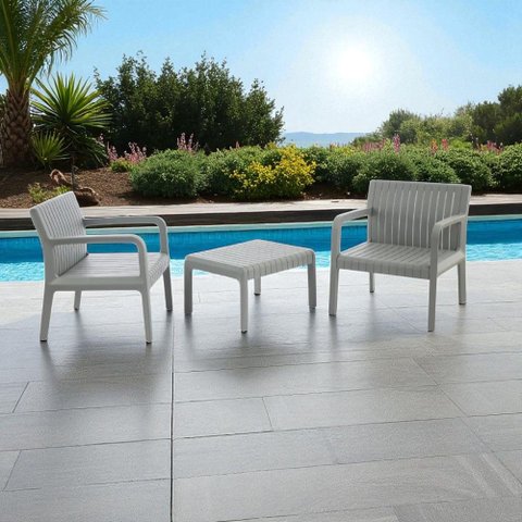 Conjunto para Área Externa Maldivas com 2 Poltronas, 1 Mesa - Cinza Claro