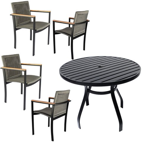 Jogo Conjunto de Mesa Alumínio 1,00m 4 Cadeiras Piscina Jardim Jantar