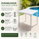 Ver imagem 3 de Mesa Branca Aluminio Quadrada Desmontavel Mesinha Grande 70cm Multiuso Suporte Guarda Sol Piscina La