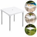 Ver imagem 1 de Mesa Branca Aluminio Quadrada Desmontavel Mesinha Grande 70cm Multiuso Suporte Guarda Sol Piscina La