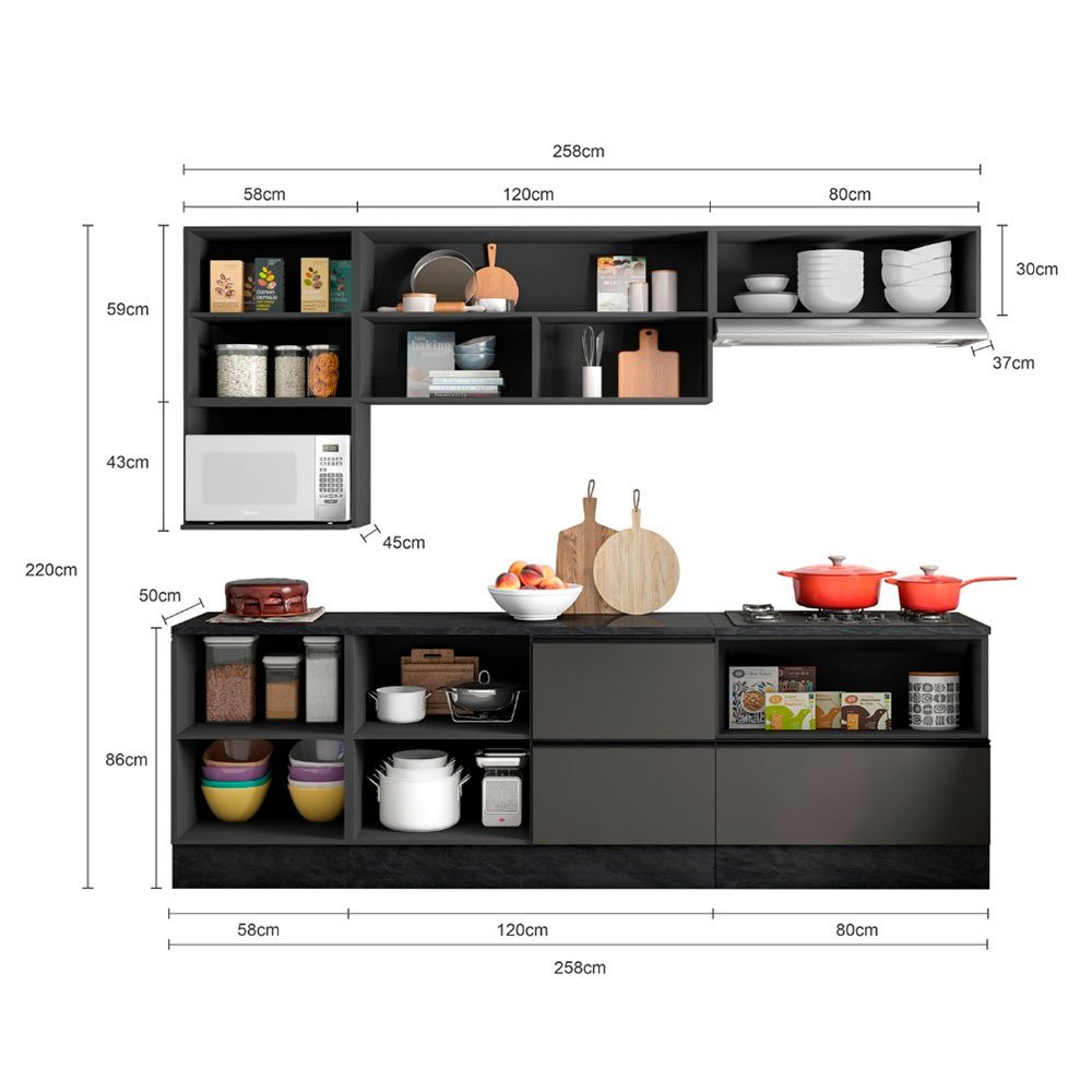 Cozinha Completa Etna 7 Peças Balcão Cooktop Poliman Móveis - 5