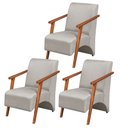 Ver imagem 1 de Kit 3 Poltronas Venus 1 Lugar Braço Madeira Maciça Tecido Suede Unidecor Bege